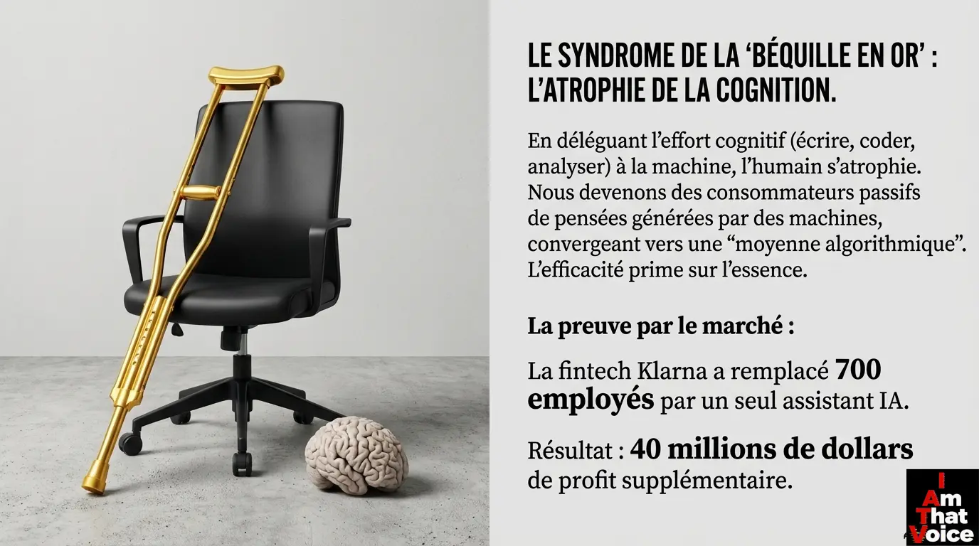 Une chaise de bureau noire avec une béquille dorée appuyée sur le dossier, et un modèle de cerveau humain posé sur le sol à côté