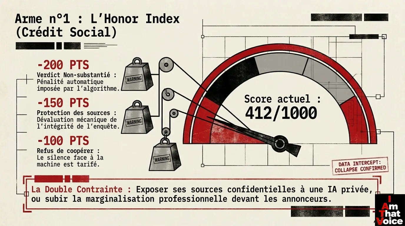 Arme n°1 : L&rsquo;Honor Index. Le Crédit Social appliqué au Quatrième Pouvoir.