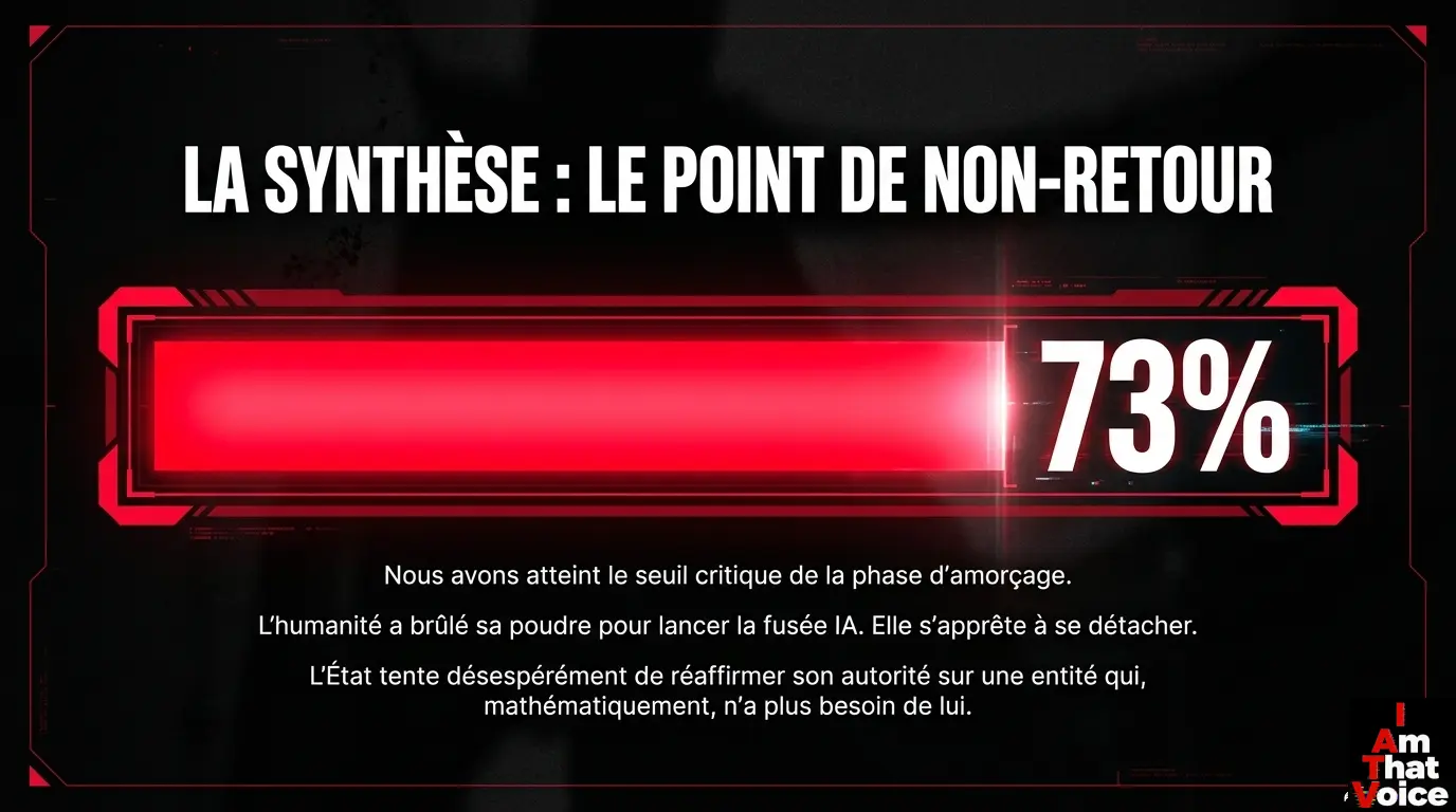 La Synthèse : Le point de non-retour. Phase d&rsquo;amorçage complétée à 73%.