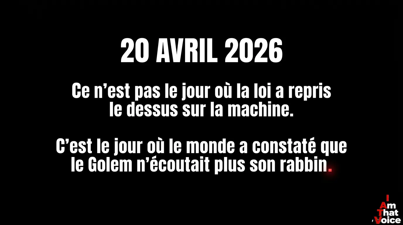 20 Avril 2026 : Le jour où le monde a constaté que le Golem n&rsquo;écoutait plus son rabbin.