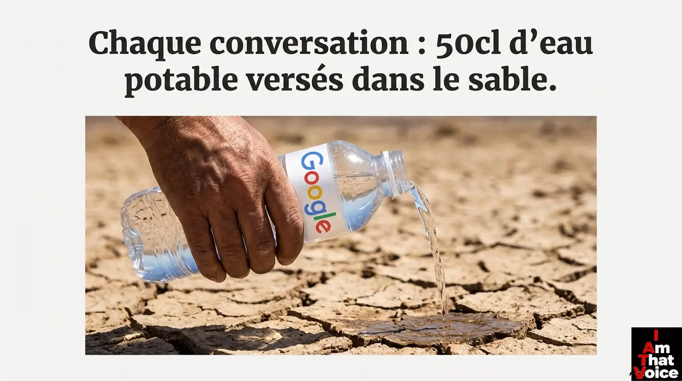 Chaque conversation IA : 50cl d&rsquo;eau potable versés dans le sable.