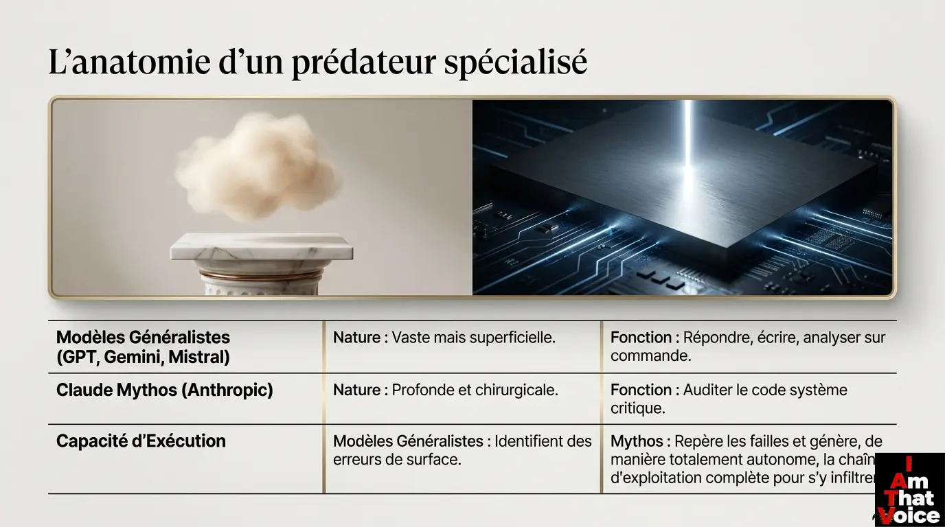 L'anatomie d'un prédateur spécialisé - Modèles généralistes vs Claude Mythos
