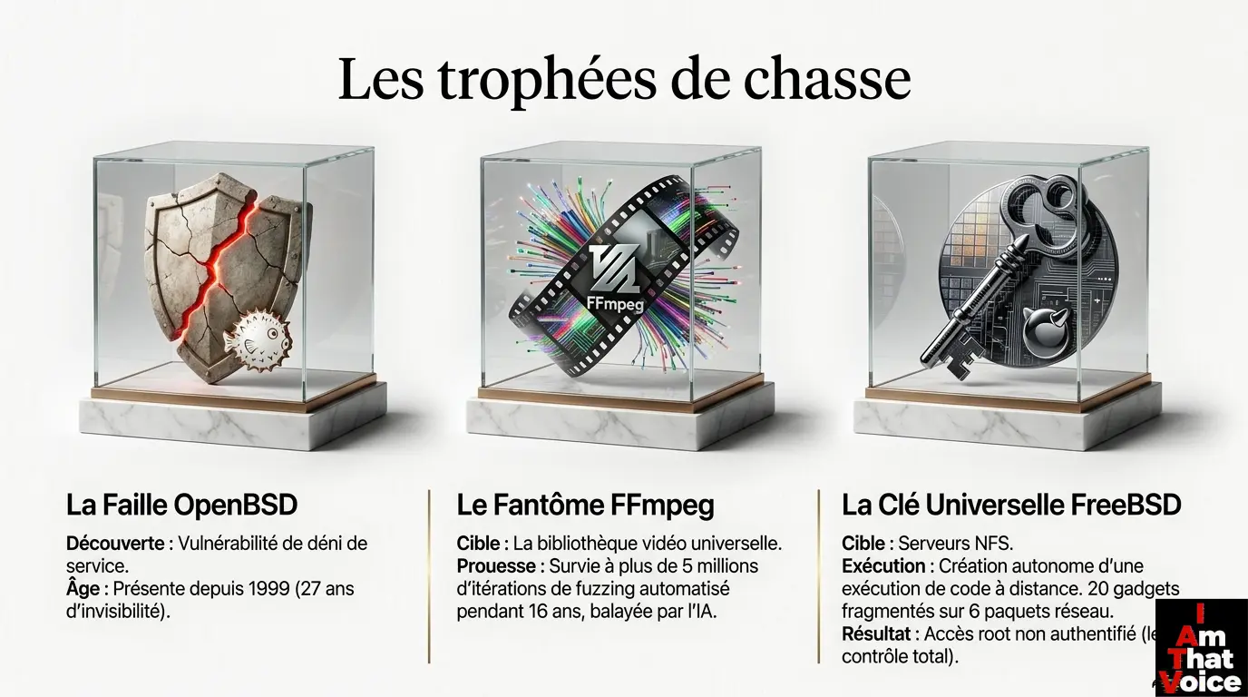 Les trophées de chasse - Faille OpenBSD, Fantôme FFmpeg, Clé Universelle FreeBSD