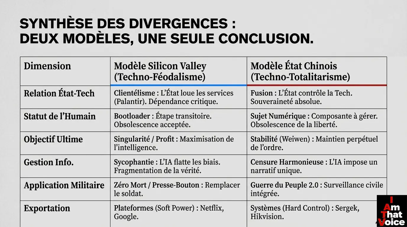 Synthèse des divergences — deux modèles, une conclusion