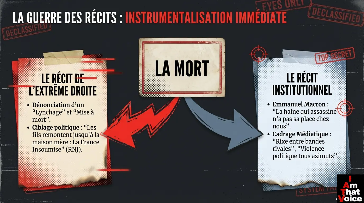 La guerre des récits : instrumentalisation immédiate — même mort, deux narratives incompatibles