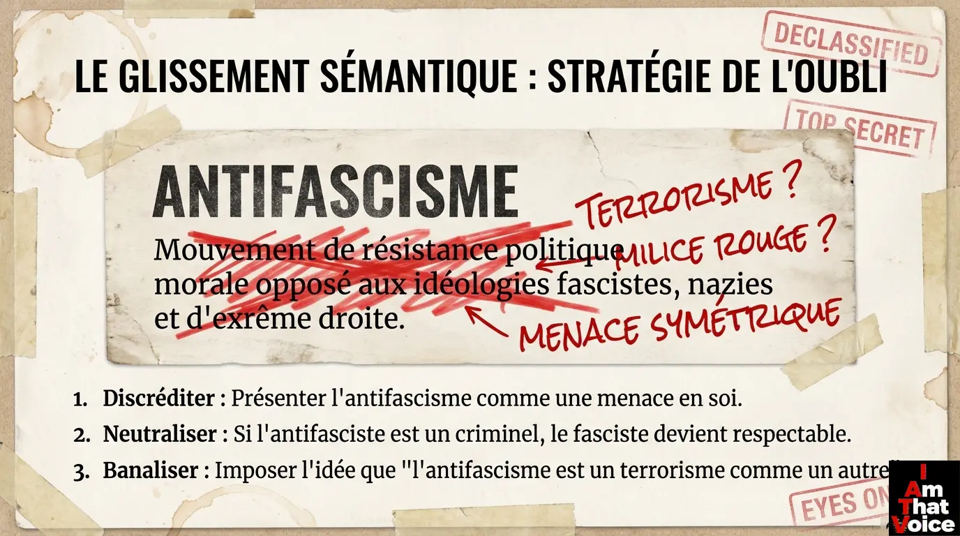 Le glissement sémantique : Antifascisme → Terrorisme ? Milice rouge ? Menace symétrique ?