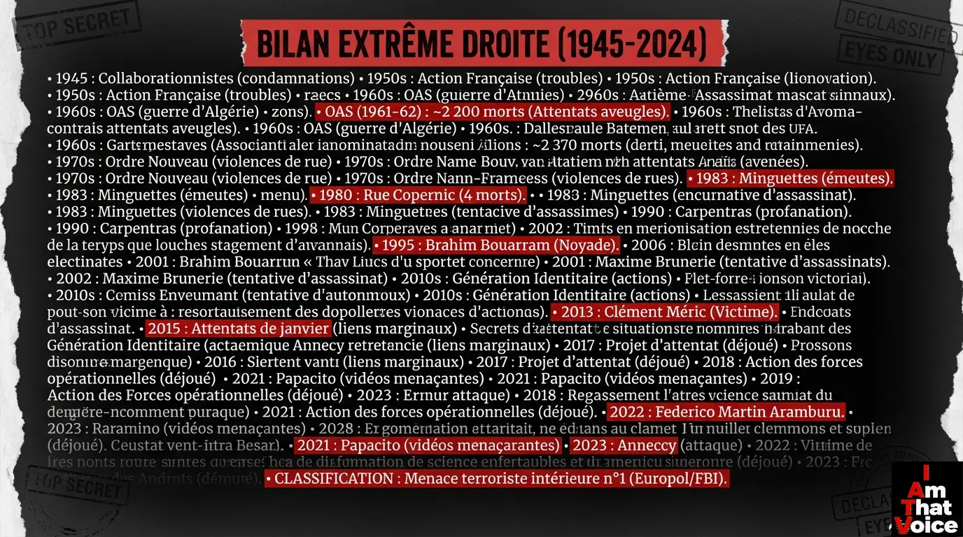 Bilan extrême droite 1945-2024 — classification : menace intérieure n°1 Europol/FBI