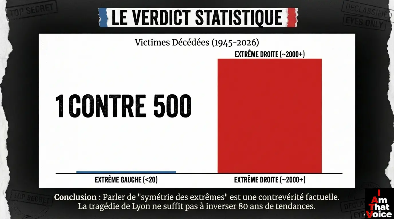 Le verdict statistique : 1 contre 500 — parler de symétrie des extrêmes est une contrevérité factuelle